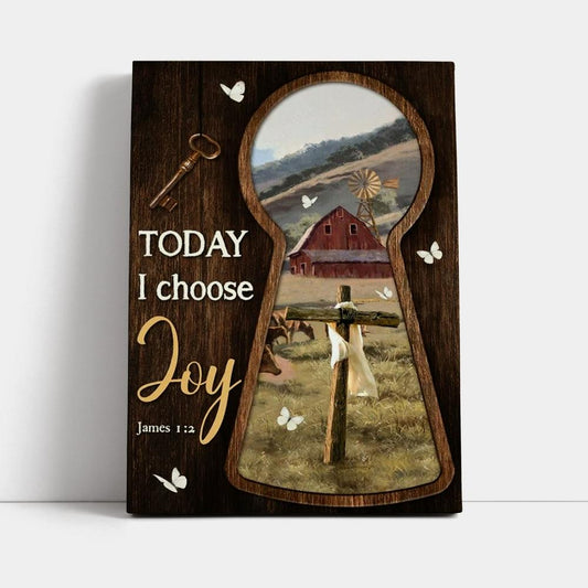 Amazing Key, Cross Symbol, Green Meadow Land, Today I Choose Joy Canvas Poster