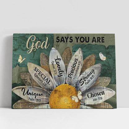 Amazing Sunflower Blue Background God Says You Are Canvas Poster