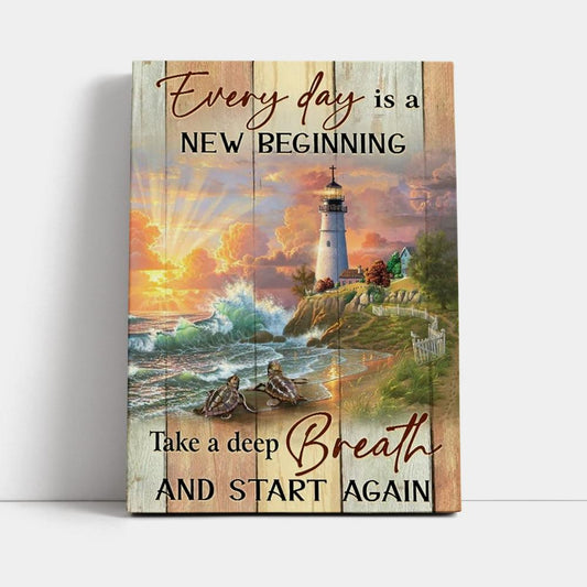Amazing Sunset, Lighthouse, Every Day Is New Beginning Canvas Poster