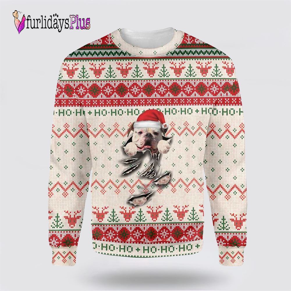 American Bulldog Scratch Ugly Christmas Sweater, Dog Lover Christmas Sweater