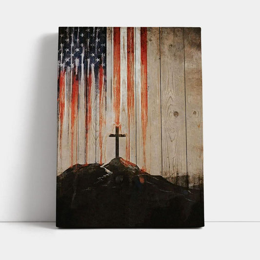 American Flag Cross Canvas Wall Art - Christian Wall Canvas - Religious Canvas Prints