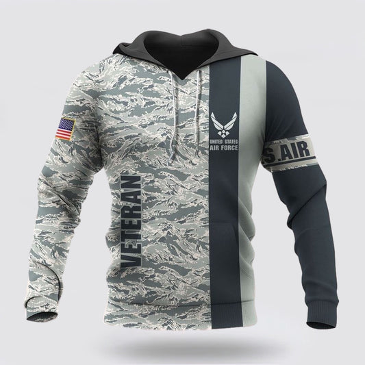 Us Air Force Hoodie, American US Air Force Veteran Over Printed Unisex Deluxe Hoodie