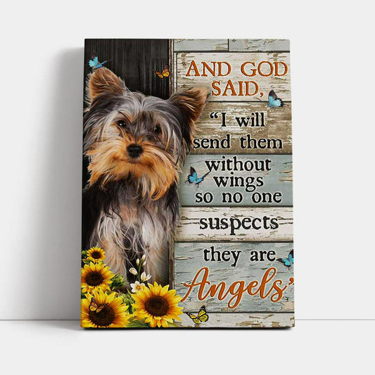 And God Saidy Little Yorkshire Terrier Sunflower Butterfly Canvas Art - Bible Verse Wall Art - Christian Inspirational Wall Decor