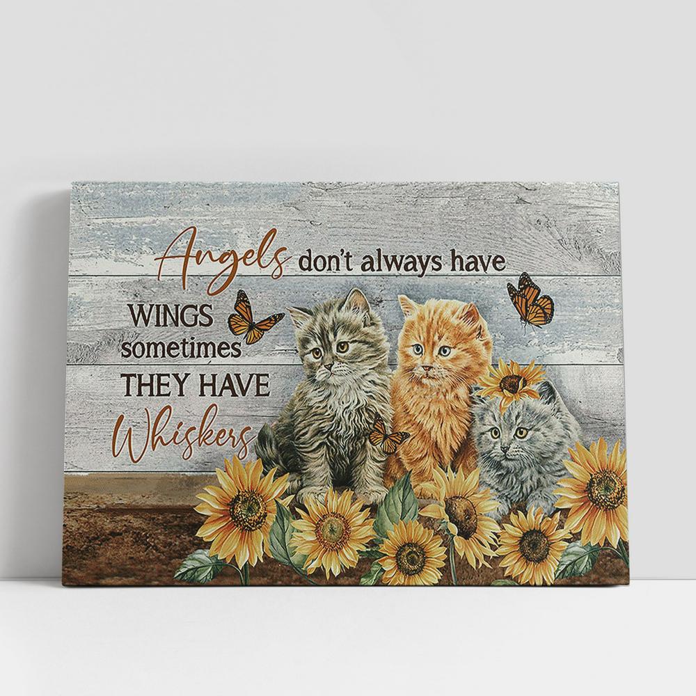 Angels Don't Always Have Wings Cat Sunflower Field Canvas Painting, Christian Gifts Wall Art, Gifts For Cat Lovers