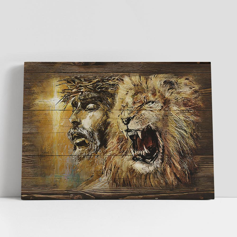 Angry Lion Stunning Jesus Face Canvas Wall Art, Bible Verse Canvas, Religious Prints
