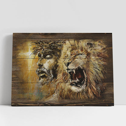 Angry Lion Stunning Jesus Face Canvas Wall Art, Bible Verse Canvas, Religious Prints