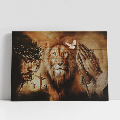 Angry Lion The Face Of Jesus Jesus On The Cross Pray For Healing Canvas Wall Art, Bible Verse Canvas, Religious Prints