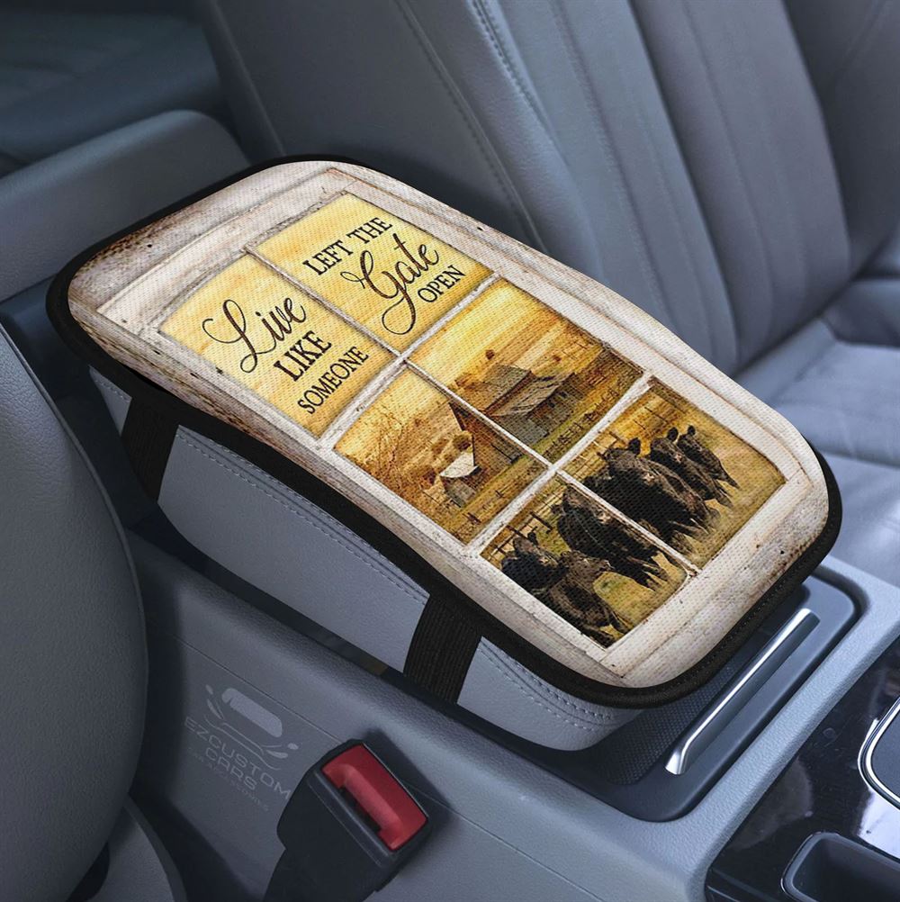 Angus Cow Live Like Someone Left The Gate Open Car Center Console Cover, Christian Armrest Pad Cover