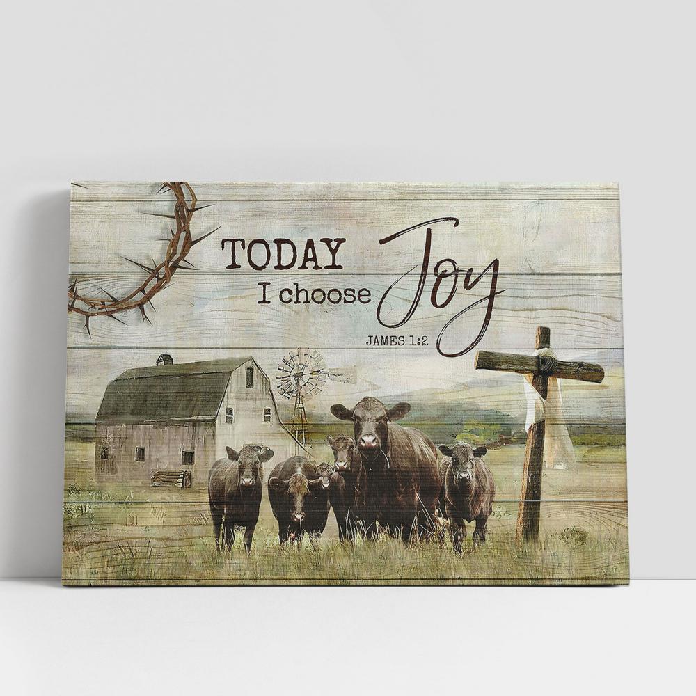 Angus Cow Today I choose joy Canvas Wall Art, Bible Verse Canvas, Religious Prints