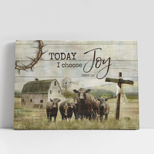Angus Cow Today I choose joy Canvas Wall Art, Bible Verse Canvas, Religious Prints