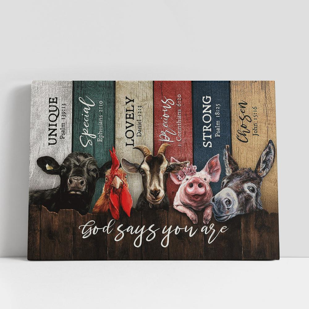 Animals On Farm God Says You Are Canvas Wall Art, Bible Verse Canvas, Religious Prints