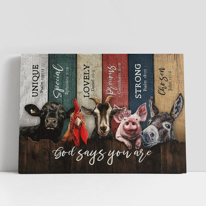 Animals On Farm God Says You Are Canvas Wall Art, Bible Verse Canvas, Religious Prints