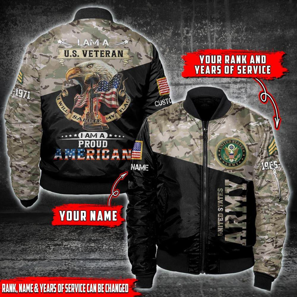 Army Bomber Jacket, Custom Rank Year US Army Veteran Bomber Jacket