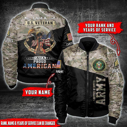 Army Bomber Jacket, Custom Rank Year US Army Veteran Bomber Jacket