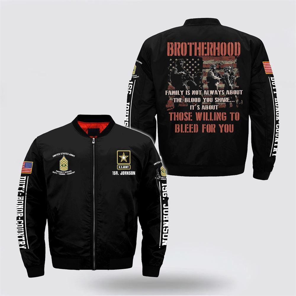 Army Bomber Jacket, Personalized Name Rank US Army Brotherhood Bomber Jacket