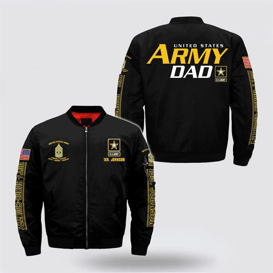 Army Bomber Jacket, Personalized Name Rank US Army Dad Bomber Jacket
