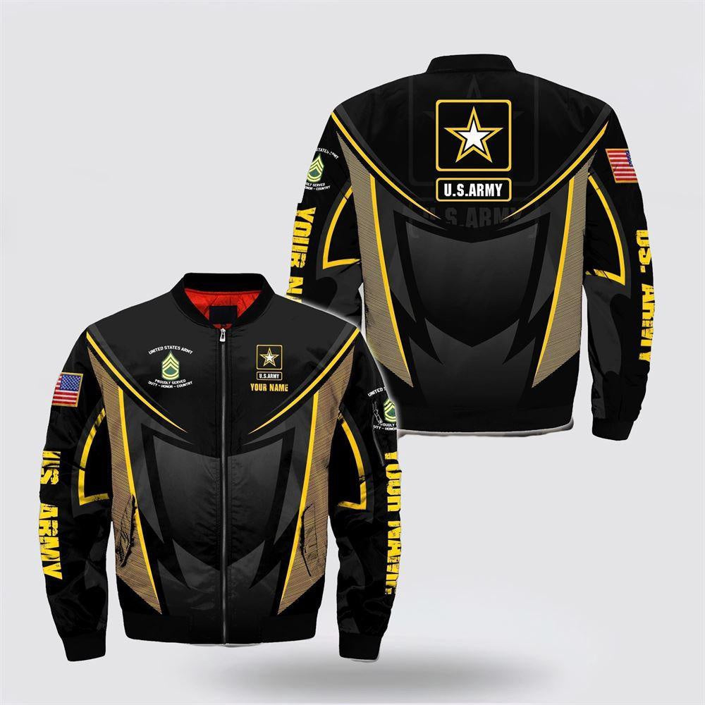 Army Bomber Jacket, Personalized Name Rank US Army Duty Honor Country Bomber Jacket