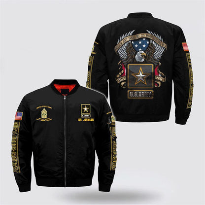 Army Bomber Jacket, Personalized Name Rank US Army Freedom Isn’t Free But It’s Worth Fighting For Bomber Jacket