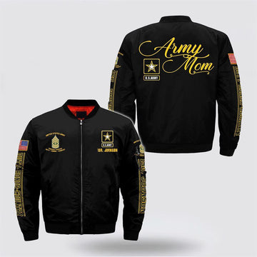 Army Bomber Jacket, Personalized Name Rank US Army Mom Bomber Jacket