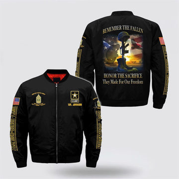 Army Bomber Jacket, Personalized Name Rank US Army Remember The Fallen Bomber Jacket