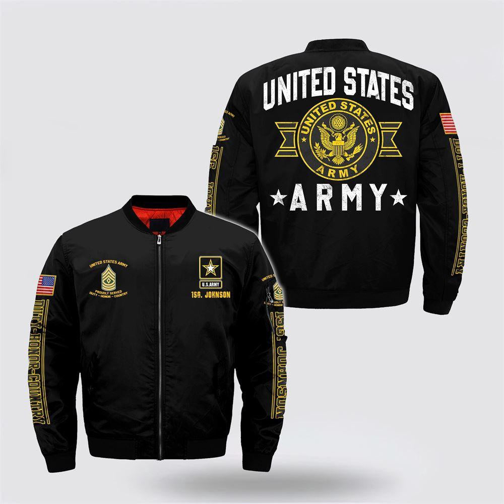 Army Bomber Jacket, Personalized Name Rank United States Army Bomber Jacket