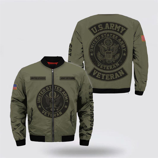 Army Bomber Jacket, Personalized Name Rank Us Army Veteran Military Bomber Jacket Men Ranks