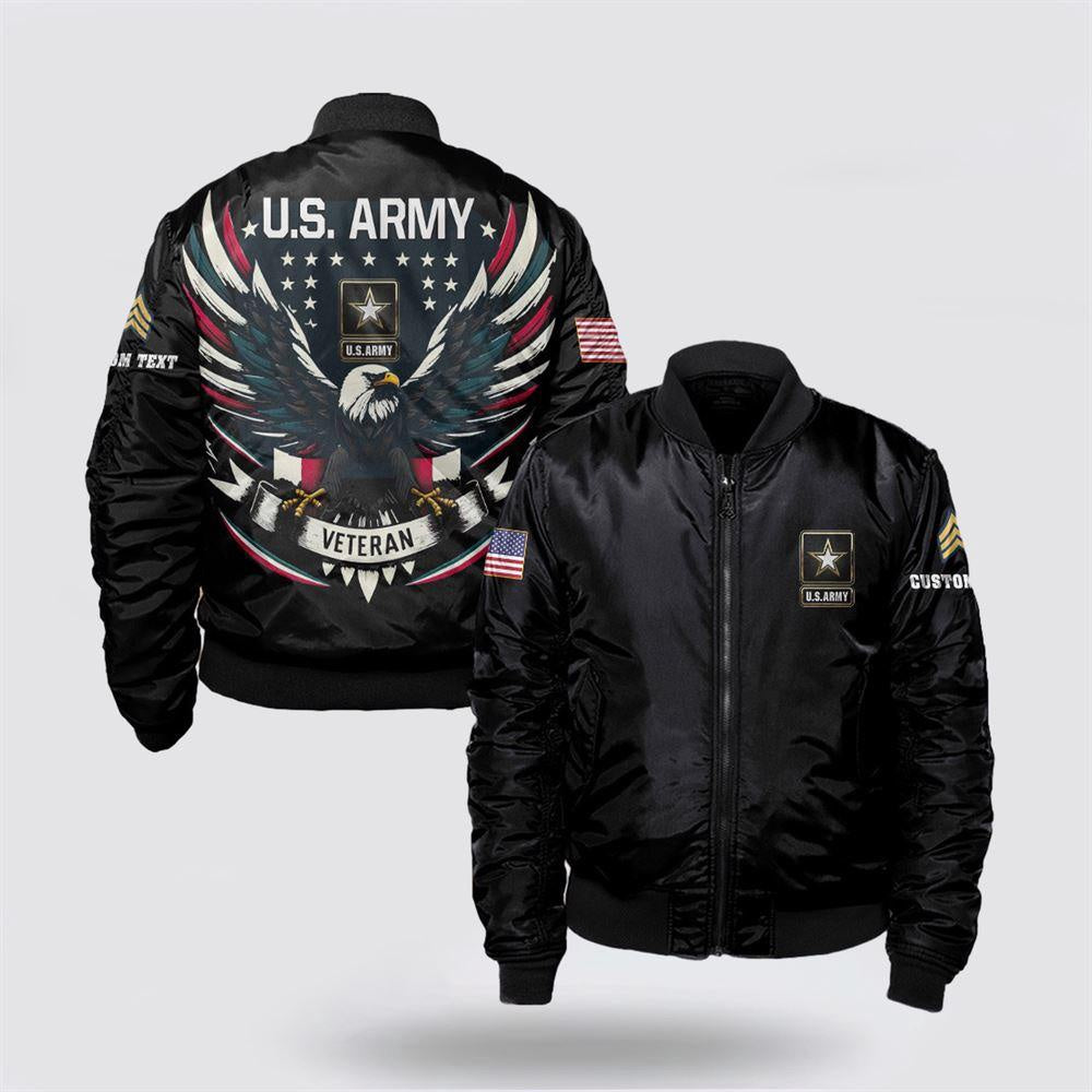 Army Bomber Jacket, Personalized Rank US Army Veteran Bomber Jacket With Your Military