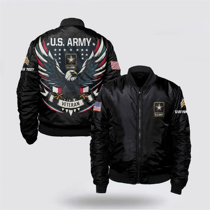 Army Bomber Jacket, Personalized Rank US Army Veteran Bomber Jacket With Your Military