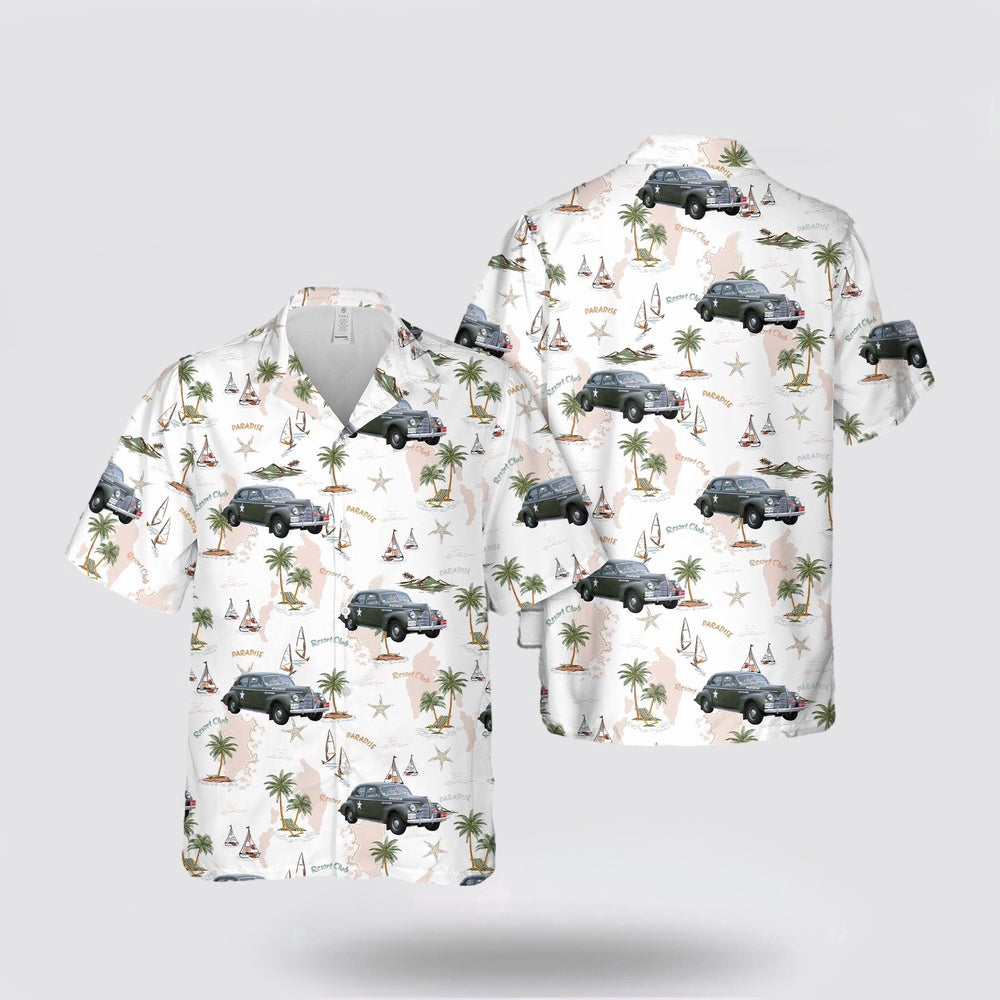 Army Hawaiian Shirt, 1940 Buick Super Series 50 Touring Sedan Model 51 US Army Air Force Staff Car Hawaiian Shirt