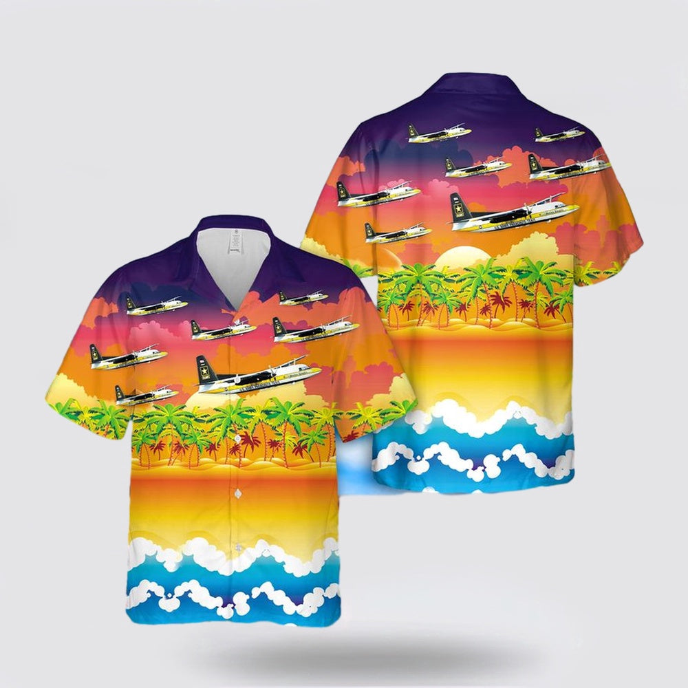 Army Hawaiian Shirt, Fokker F27 Friendship Of The US Army Golden Knights Hawaiian Shirt, Military Hawaiian Shirt