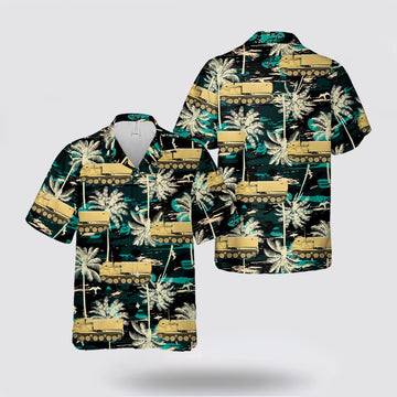 Army Hawaiian Shirt, M270 A1 MLRS Rocket Launcher US Army Desert Sand 1990 Hawaiian Shirt, Military Hawaiian Shirt