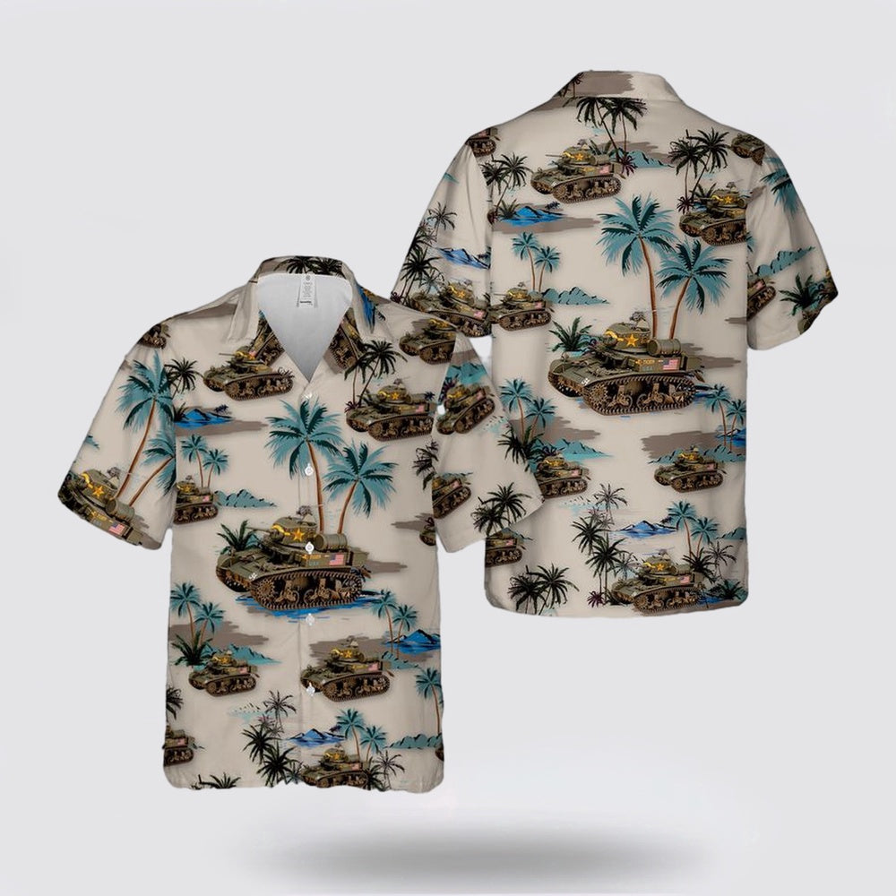 Army Hawaiian Shirt, M3A1 Stuart American Army Tank Hawaiian Shirt, Military Hawaiian Shirt