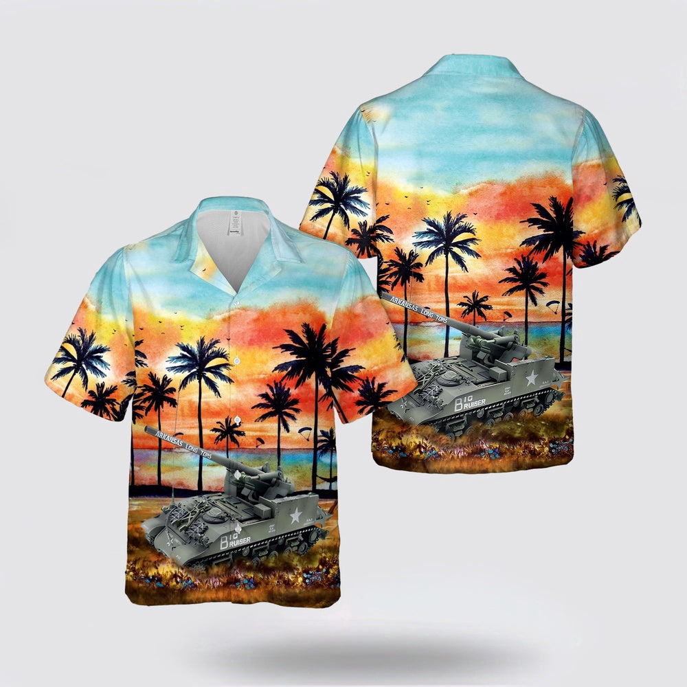 Army Hawaiian Shirt, M40-B Battery 937th Field Artillery Battalion US Army Korean War 1953 Tank Hawaiian Shirt