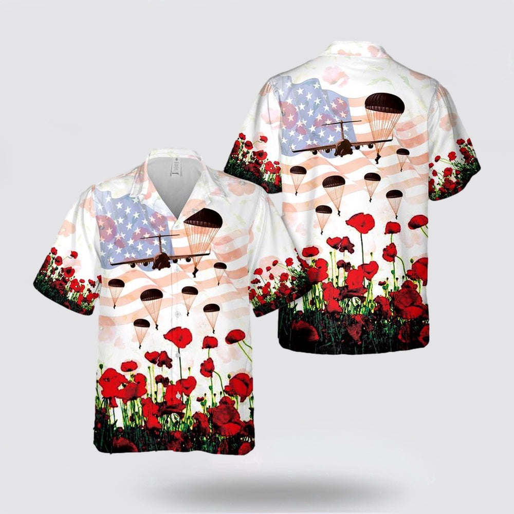 Army Hawaiian Shirt, Memorial Day, US Army Paratroopers and poppies Hawaiian Shirt, Military Hawaiian Shirt
