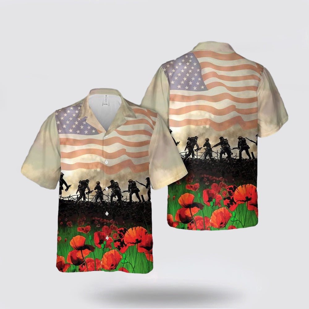 Army Hawaiian Shirt, Memorial Day, US Army Solider And Poppies Hawaiian Shirt, Military Hawaiian Shirt