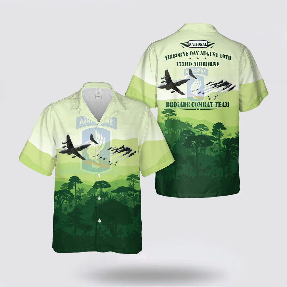 Army Hawaiian Shirt, National Airborne Day, 173rd Airborne Brigade Combat Team C-17 aircraft drops equipment Hawaiian Shirt