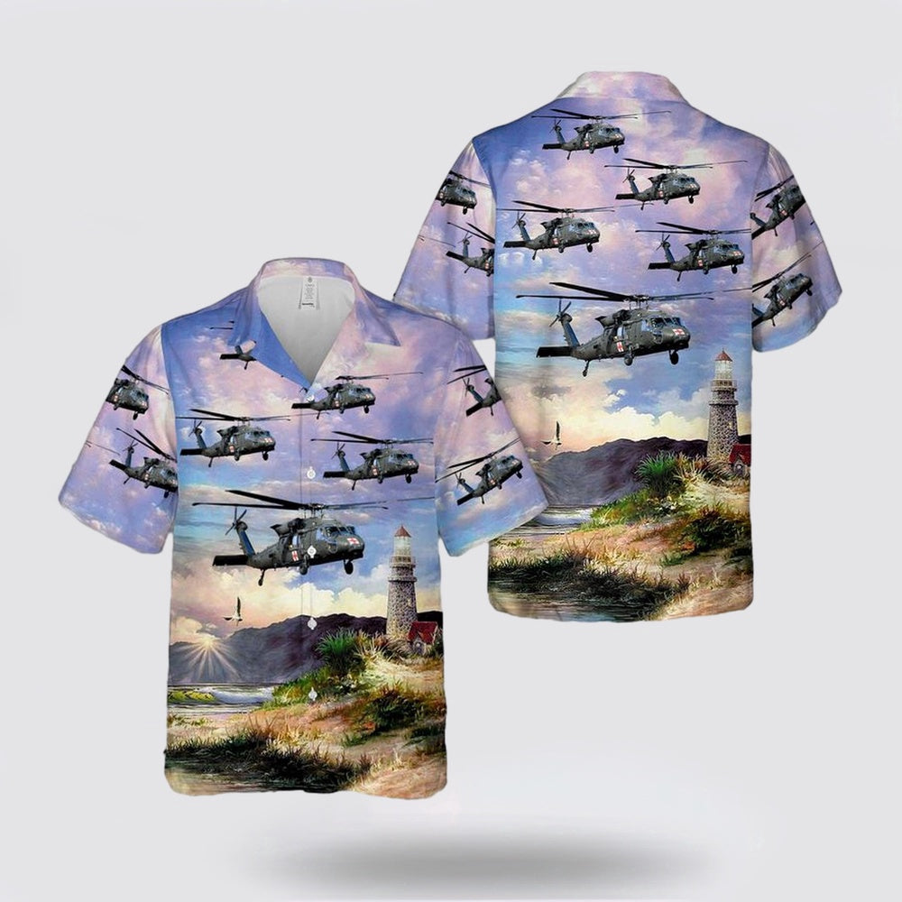 Army Hawaiian Shirt, Sikorsky UH-60 Blackhawk Medevac US Army helicopter Hawaiian Shirt, Military Hawaiian Shirt