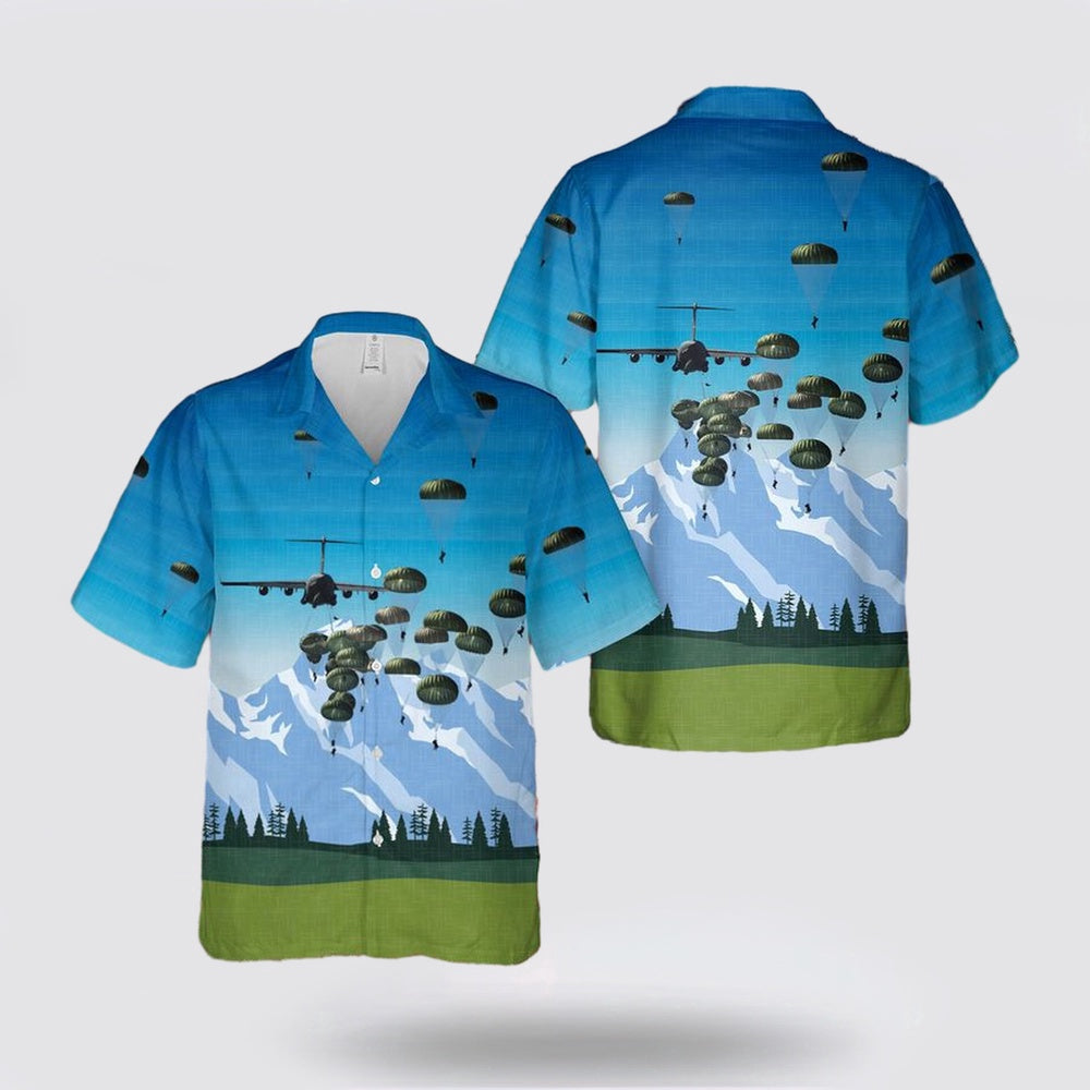 Army Hawaiian Shirt, U.S. Army paratroopers with the 82nd Airborne Division parachute from a C-130 Hercules aircraft Hawaiian Shirt