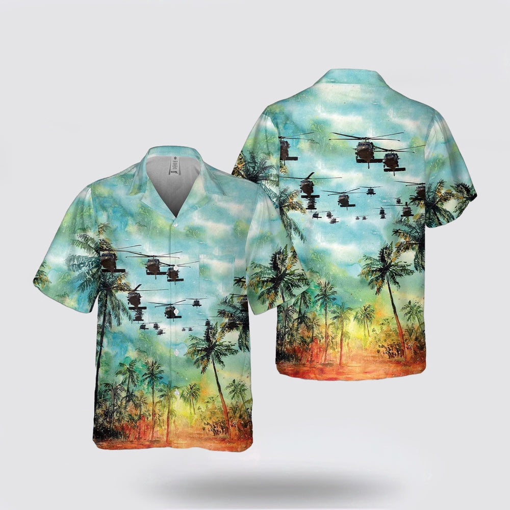 Army Hawaiian Shirt, US Army 101st Aviation UH 60 Black Hawk helicopter Pocket Hawaiian Shirt, Military Hawaiian Shirt
