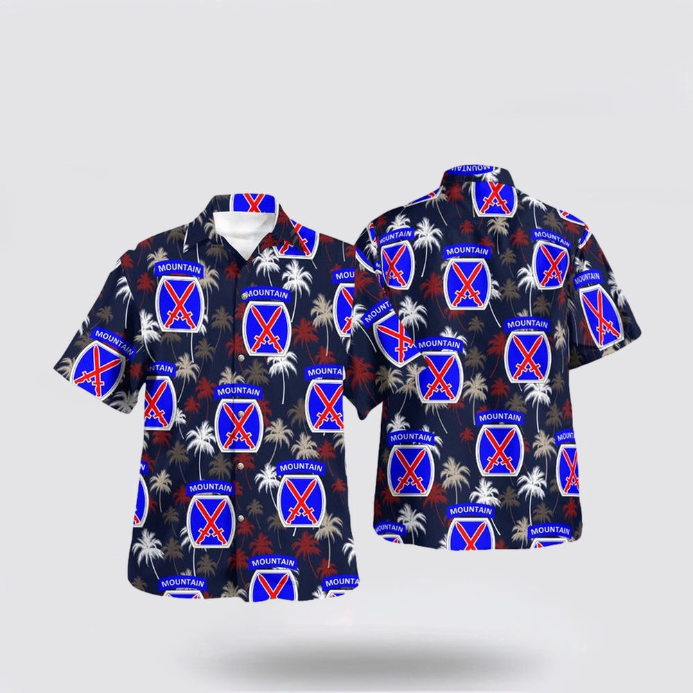 Army Hawaiian Shirt, US Army 10th Mountain Division (Light Infantry) Hawaiian Shirt, Military Hawaiian Shirt