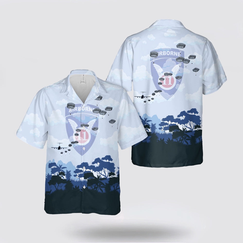 Army Hawaiian Shirt, US Army 11th Airborne Division Parachute Hawaiian Shirt, Military Hawaiian Shirt