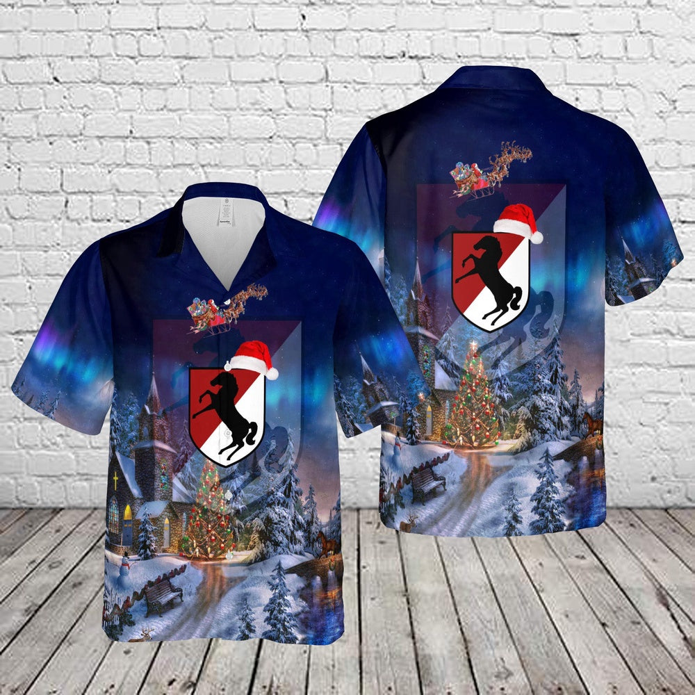Army Hawaiian Shirt, US Army 11th Armored Cavalry Regiment 11th ACR Blackhorse Christmas Hawaiian Shirt, Military Hawaiian Shirt