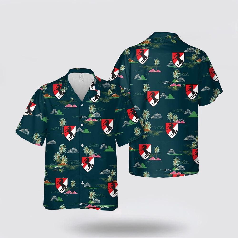 Army Hawaiian Shirt, US Army 11th Armored Cavalry Regiment 11th ACR Blackhorse Hawaiian Shirt, Military Hawaiian Shirt
