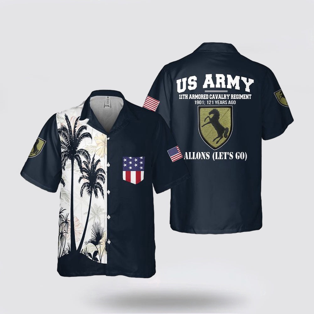 Army Hawaiian Shirt, US Army 11th Armored Cavalry Regiment Pocket Hawaiian Shirt, Military Hawaiian Shirt