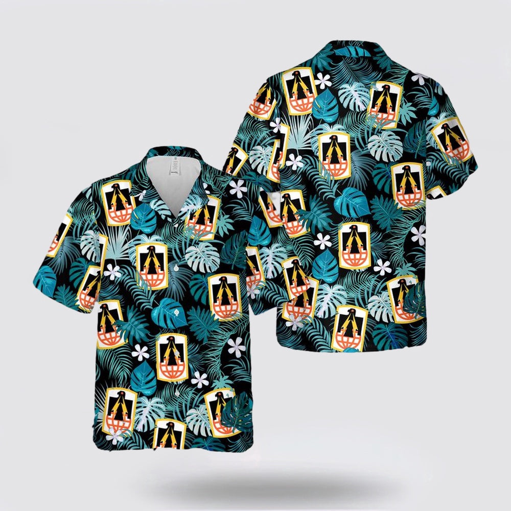 Army Hawaiian Shirt, US Army 11th Signal Brigade SSI Hawaiian Shirt, Military Hawaiian Shirt