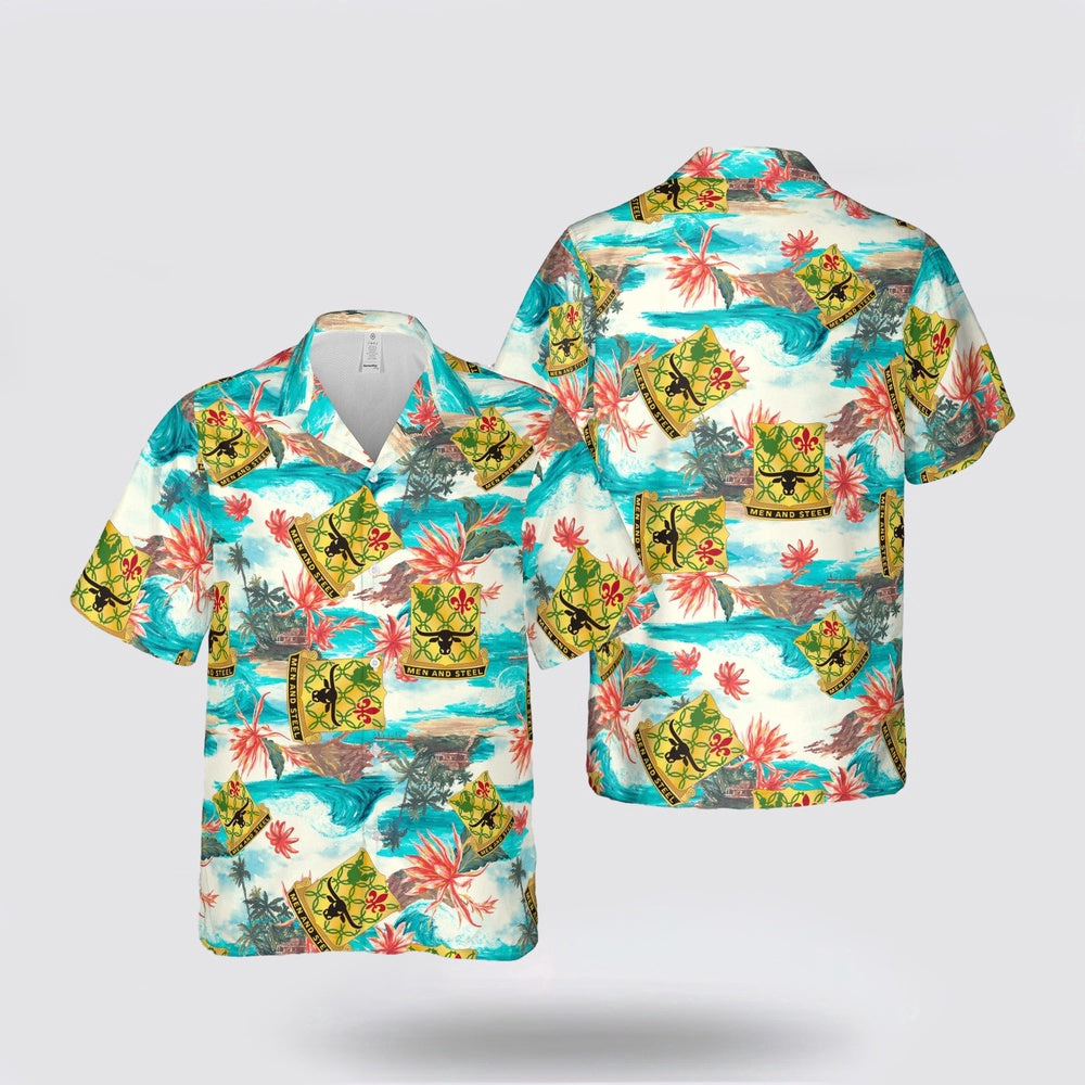 Army Hawaiian Shirt, US Army 149th Armored Regiment Men and Steel Hawaiian Shirt, Military Hawaiian Shirt