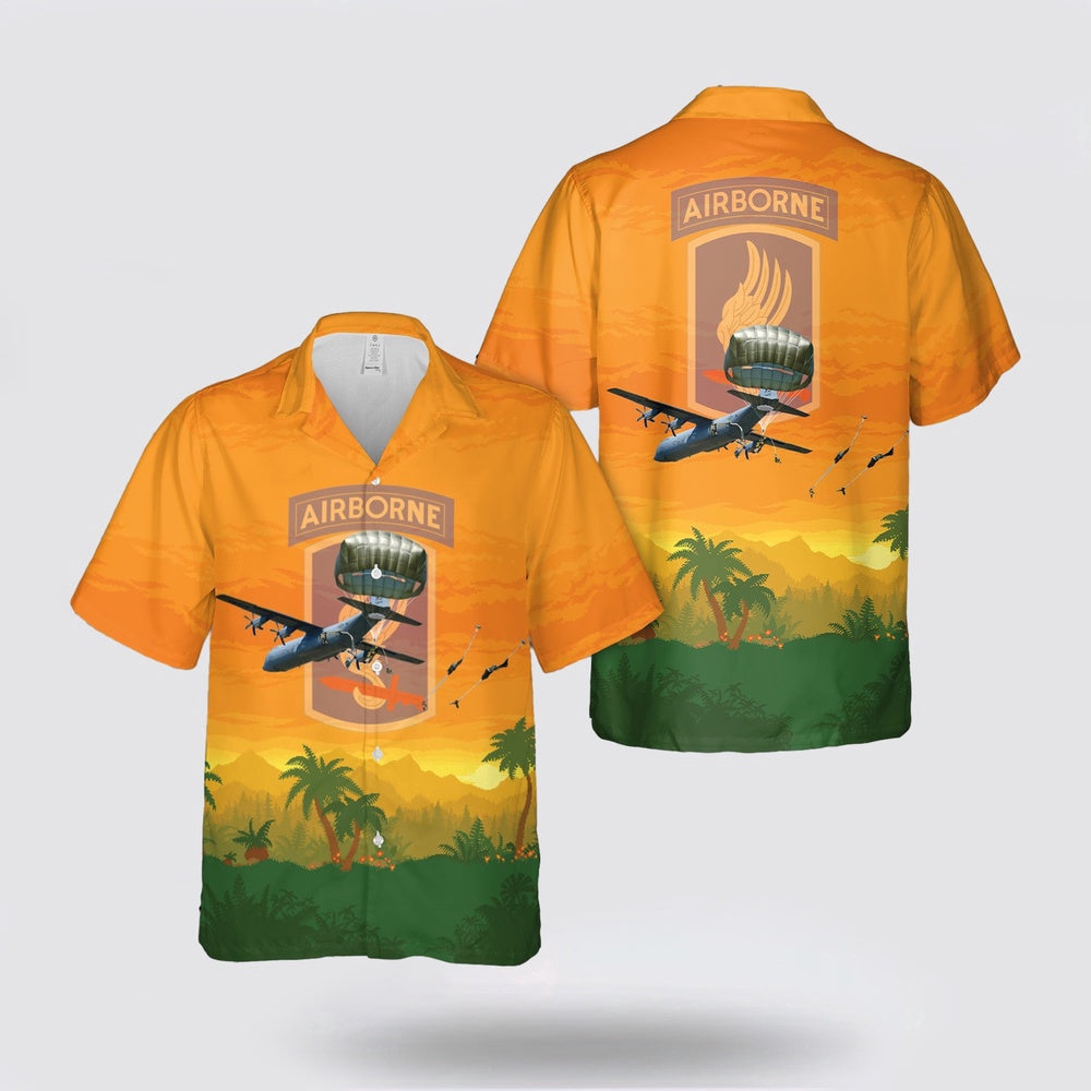 Army Hawaiian Shirt, US Army 173rd Airborne Brigade jump from an 86th Air Wing C-130 Hercules aircraft onto Juliet Drop Zone Hawaiian Shirt