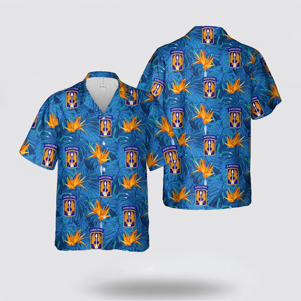 Army Hawaiian Shirt, US Army 18th Aviation Brigade (Airborne) Black Barons Hawaiian Shirt, Military Hawaiian Shirt
