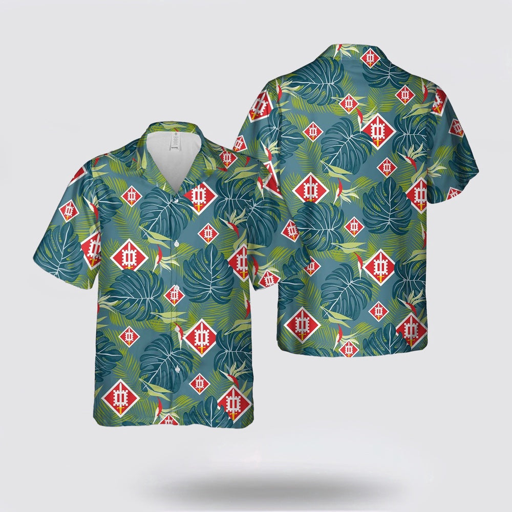 Army Hawaiian Shirt, US Army 18th Engineer Brigade Hawaiian Shirt, Military Hawaiian Shirt