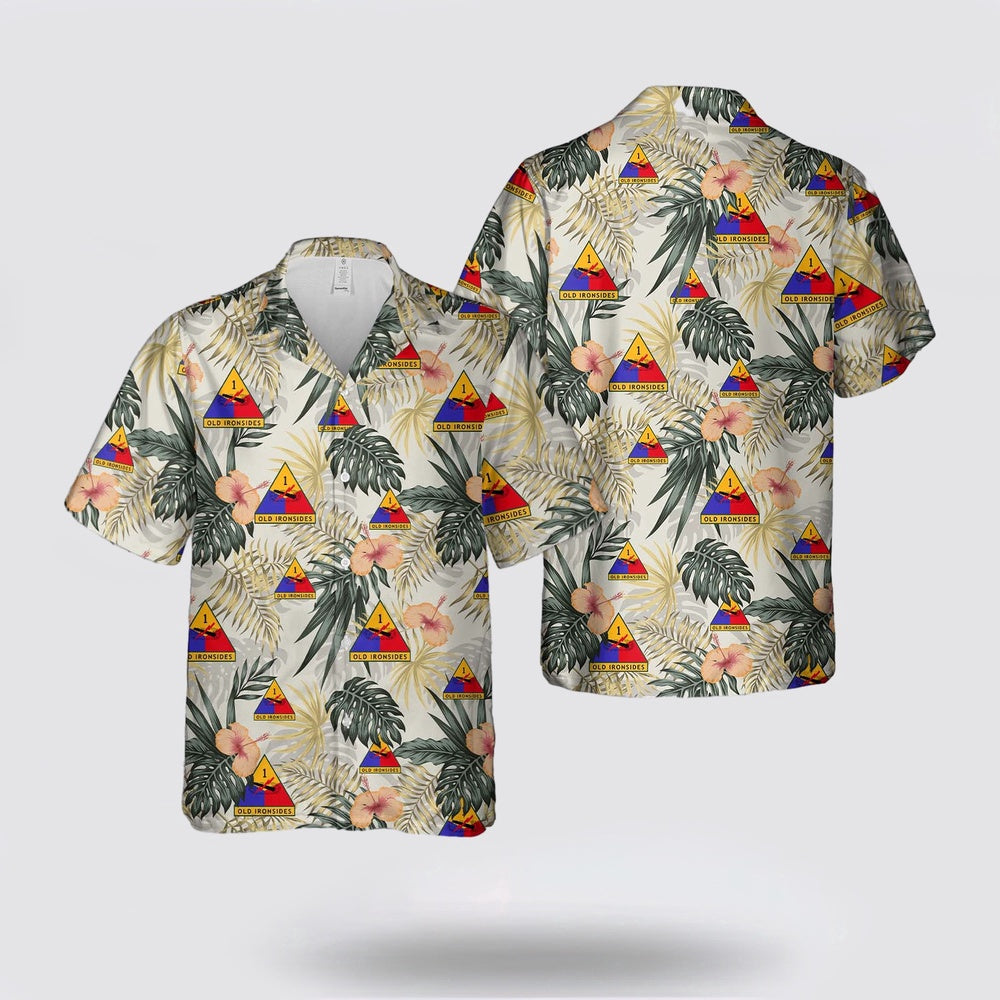 Army Hawaiian Shirt, US Army 1st Armored Division Old Ironsides Hawaii Shirts, Military Hawaiian Shirt